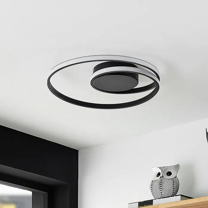 Lindby Deckenleuchte Youna - schwarz - Moderne schwarz-weiße spiralförmige LED-Deckenleuchte.
