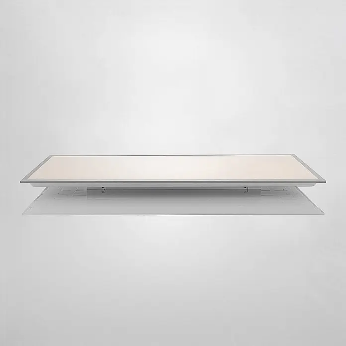 Lindby LED-Panel Stenley - L x B x H: 119,6 x 59,6 x 7,3 cm, weiß / opal - Rechteckiges LED-Panel mit heller Streufläche und silber-grauem Rahmen.