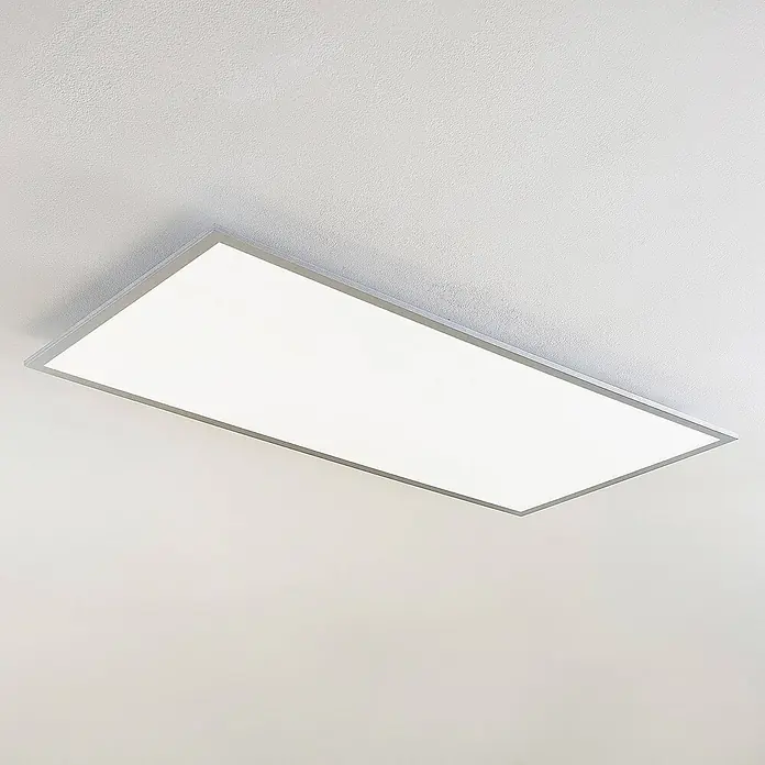 Lindby LED-Panel Zento - L x B x H: 120 x 60 x 5,2 cm, alu / grau / zink, Neutralweiß - Rechteckige LED-Deckenleuchte mit silberfarbenem Rahmen, spendet helles weißes Licht.