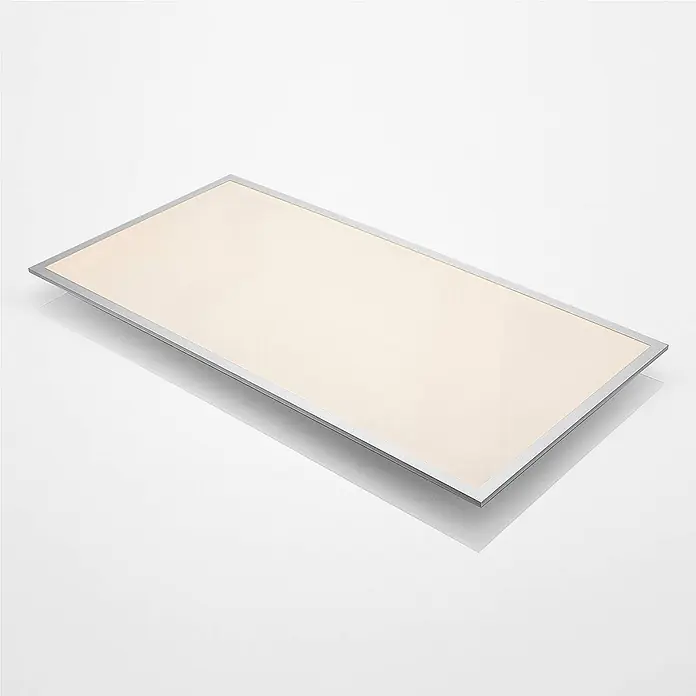 Lindby LED-Panel Zento - L x B x H: 120 x 60 x 5,2 cm, alu / grau / zink, Neutralweiß - Rechteckige LED-Flächenleuchte mit silbernem Rahmen und beleuchteter, beiger Oberfläche.