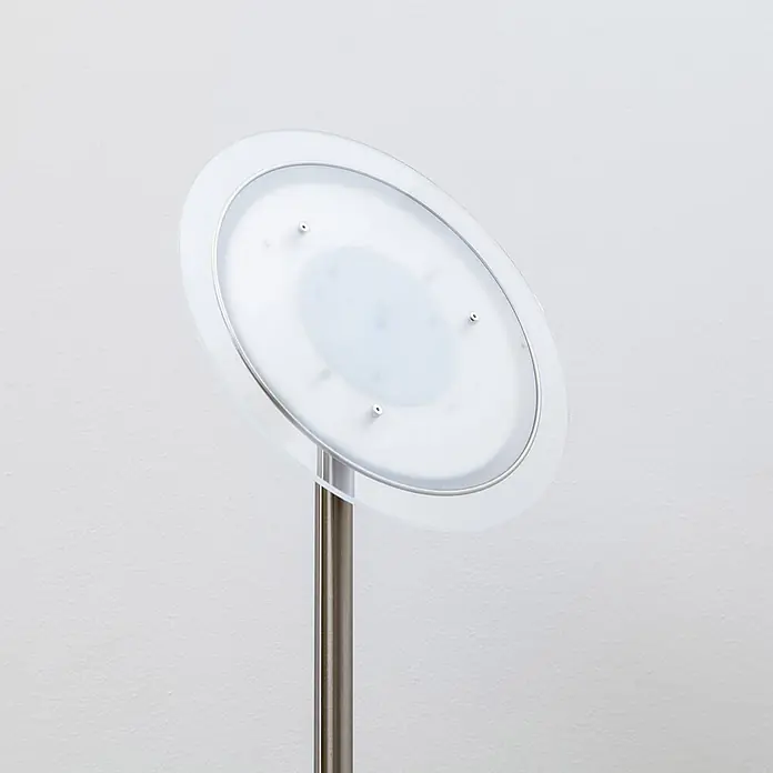 Lindby LED-Deckenfluter Malea - Höhe: 180 cm, alu / grau / zink, alu / grau / zink, Warmweiß - Moderne Stehleuchtenkopf mit runder klarer Diffusorscheibe, mattierter Innenscheibe und gebürstetem Metallrohr.