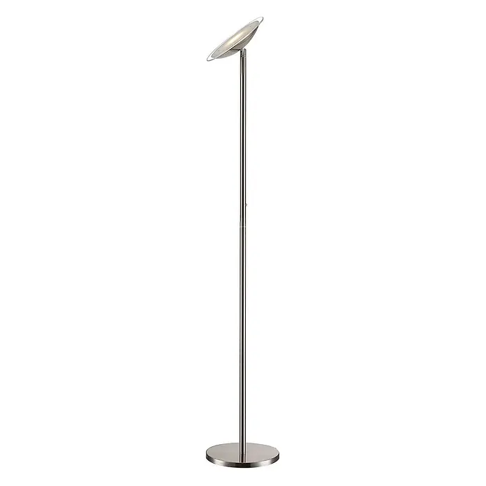 Lindby LED-Deckenfluter Malea - Höhe: 180 cm, alu / grau / zink, alu / grau / zink, Warmweiß - Moderne Stehleuchte aus gebürstetem Metall mit scheibenförmigem Reflektorkopf und rundem Fuß.