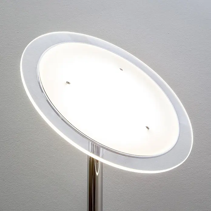 Lindby LED-Deckenfluter Malea - Höhe: 180 cm, chrom / silber, chrom / silber, Warmweiß - Moderne ovale LED-Stehleuchte mit mattweißem Diffusor und klarem Acrylrand auf Chromständer.