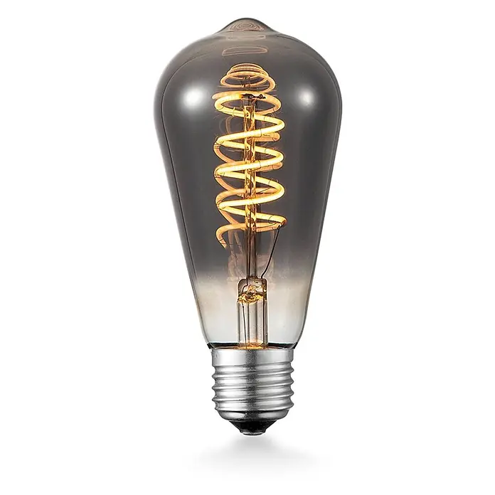 Lucande LED-Lampe E27 4W LED-Lampe St64 - E27, Nicht Dimmbar, Warmweiß, 60 lm, 4 W - Vintage LED-Glühbirne aus Rauchglas mit dekorativem Spiralfilament und Metallgewindesockel.