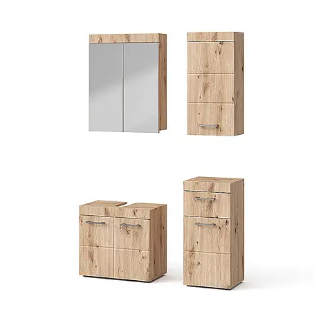 Vicco  Badmöbel-Set Luna Eiche Wotan 4 Teile, mit Hängeschrank
