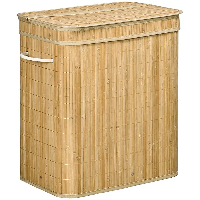 Homcom Allzweck-Korb 90l - 54,2 x 35,2 x 59,5 cm, Holz, Beige - Wäschekorb aus natürlichem Bambus mit Deckel und seitlichen Griffen zur Kleideraufbewahrung.