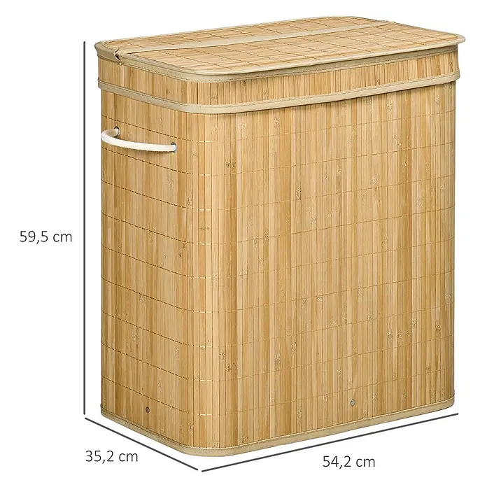 Homcom Allzweck-Korb 90l - 54,2 x 35,2 x 59,5 cm, Holz, Beige - Wäschekorb aus Natur-Bambus mit Deckel und Stoffgriffen.