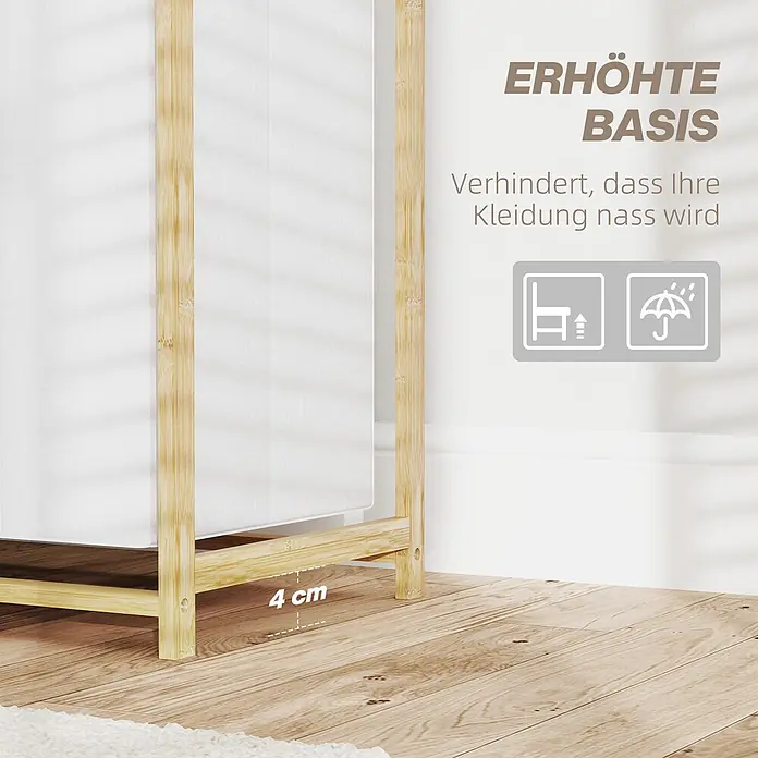 Homcom Allzweck-Korb - 70 x 36 x 70 cm, Holz, Beige - Erhöhter 4 cm hoher Holzsockel eines Wäschekorbs aus weißem Stoff, schützt den Inhalt vor Nässe.