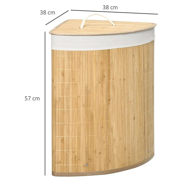 Homcom Allzweck-Korb 55l - 38 x 38 x 57 cm, Holz, Beige - Wäschekorb aus Bambus für die Ecke mit Deckel und hellem Stoffrand.