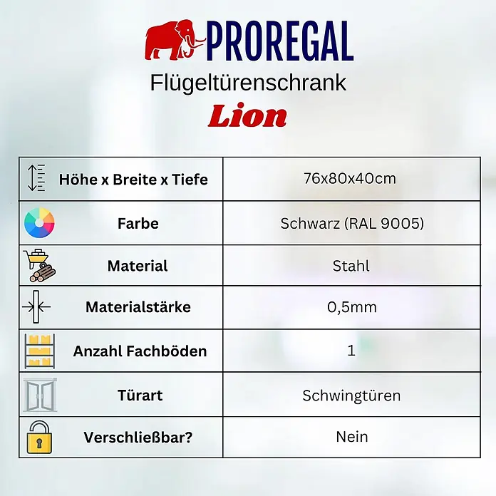 Proregal Metall-Mehrzweckschrank Mega Deal 3x LION mit Beinen & 2 Türen mit Magnetverschluss - Vintagebraun/Schwarz - PROREGAL Lion Flügeltürenschrank aus schwarzem Stahl, 76x80x40cm, mit 1 Fachboden, 0,5mm Materialstärke, nicht verschließbar.
