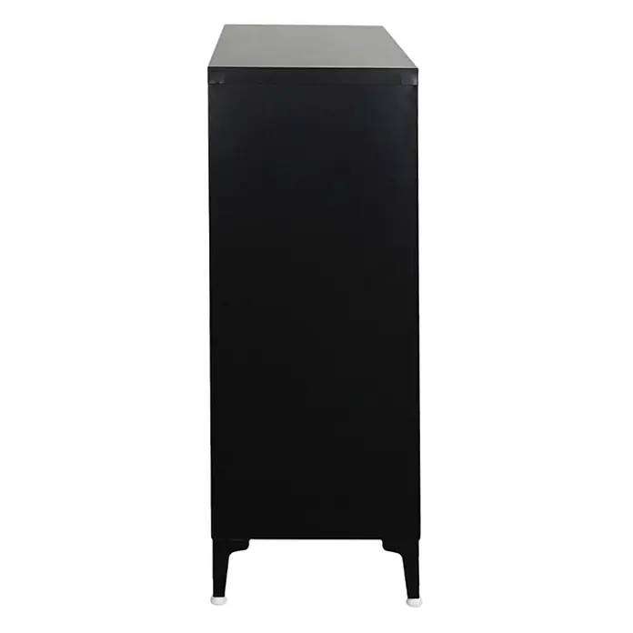 Proregal Metall-Mehrzweckschrank Mega Deal 3x ELEPHANT mit Beinen & 2 Türen, abschließbar - Schwarz - Schwarzer Schrank mit grauer Platte und schwarzen Beinen, von der Seite.