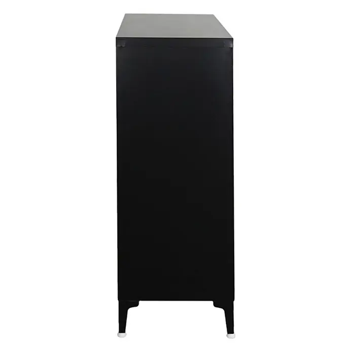 Proregal Metall-Mehrzweckschrank Mega Deal 2x ELEPHANT mit Beinen & 2 Türen, abschließbar - Schwarz - Seitenansicht eines schwarzen Schranks mit grauer Platte und kurzen Beinen.