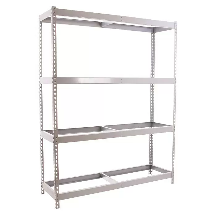 Simonrack Simonforte Estantería para cargas pesadas - Al x An x Pr: 200 x 150 x 45 cm, Número de baldas: 4 ud., Inserción, Galvanizado, Capacidad de carga por balda: 600 kg - Estantería metálica industrial gris claro de cuatro niveles para almacenamiento.