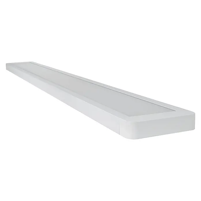 E2 elektro LED-Aufbauleuchte Alu-Line - 48 W, L x B x H: 1.170 x 130 x 28 mm, Weiß - Weißes, rechteckiges, aufgesetztes LED-Panel mit mattierter Abdeckung.