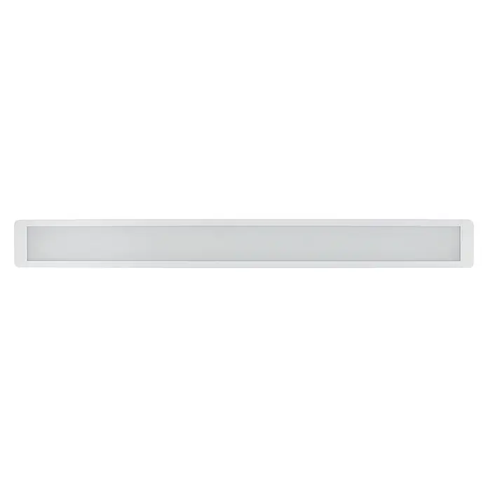 E2 elektro LED-Aufbauleuchte Alu-Line - 48 W, L x B x H: 1.170 x 130 x 28 mm, Weiß - Rechteckige weiße LED-Panel-Leuchte mit diffuser Oberfläche und abgerundeten Ecken.