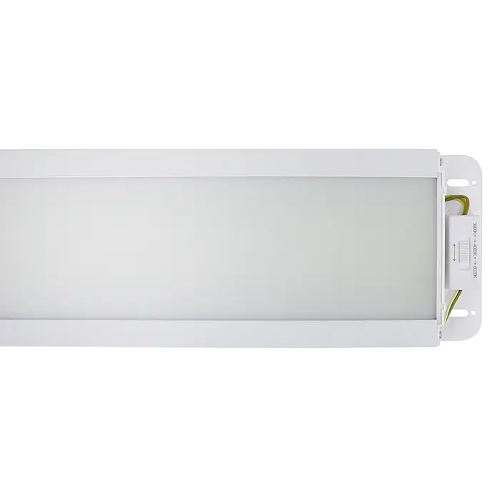 E2 elektro LED-Aufbauleuchte Alu-Line - 48 W, L x B x H: 1.170 x 130 x 28 mm, Weiß - Weißes, rechteckiges LED-Lichtpanel mit durchscheinendem Diffusor und einstellbarem Farbtemperaturschalter (3000K, 4000K, 6000K).