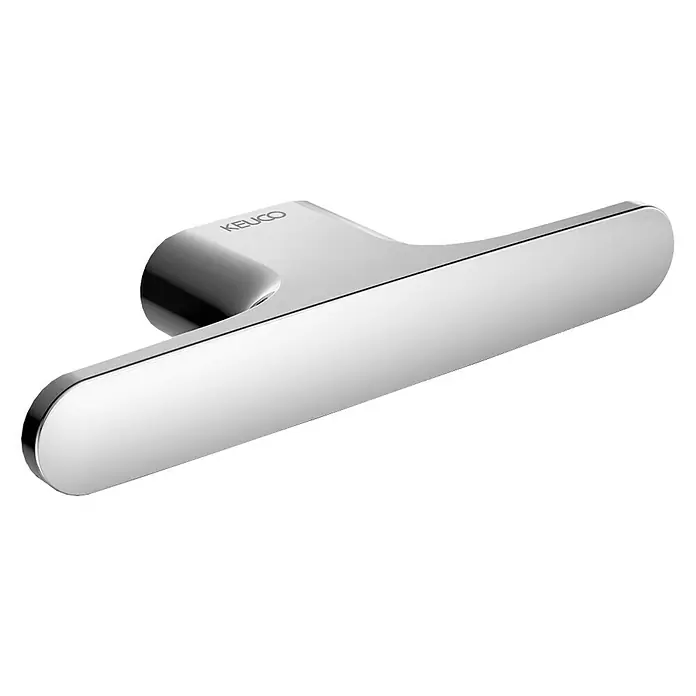 Keuco Edition 400 Doppel-Badetuchhalter - Breite: 12 cm, Chrom, Glänzend - Nahaufnahme eines glänzenden Keuco-Toilettenpapierhalters aus Chrom vor einem schwarzen Hintergrund. Elegantes Baddesign für moderne Bäder.
