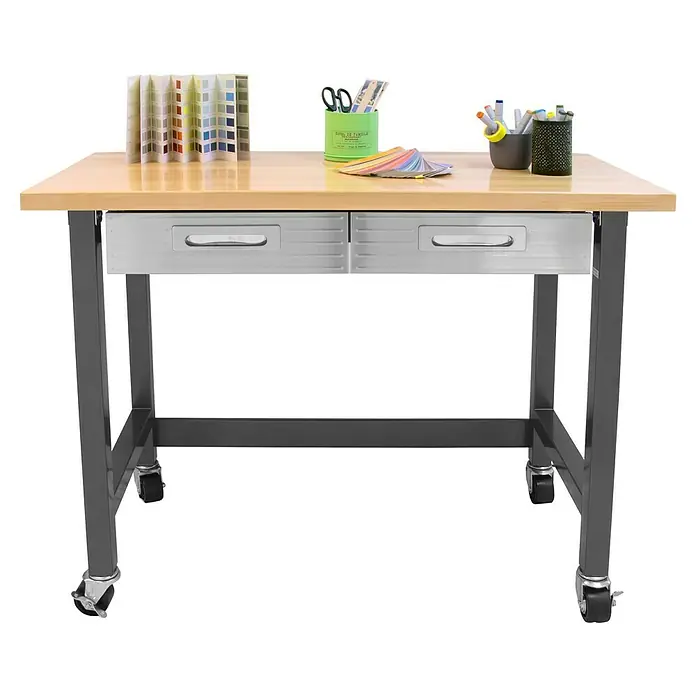 Werkbank mit Rollen - L x B: 61 x 122 cm, Arbeitshöhe: 95,5 cm, Belastbarkeit: 130 kg, Anthrazit/Silber - Der Werkstatttisch mit Schubladen und Rollen bietet eine flexible Arbeitsfläche für Hobby und Handwerk.