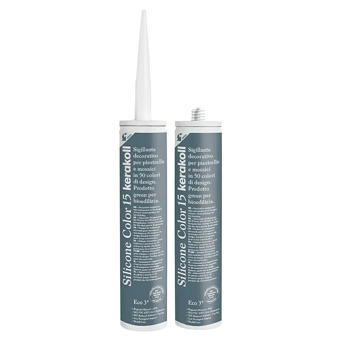 Kerakoll Silicona universal Color - Tono de color: 15, 310 ml - Dos tubos de Kerakoll Silicone Color 15, un sellante decorativo para azulejos y mosaicos en 50 colores, ecológico y saludable.