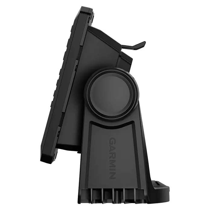 Garmin Fishfinder & Kartenplotter Echomap UHD2 - Bildschirmtyp: WVGA-Farbdisplay, L x B x H: 131 x 206 x 67 mm - Schwarzes Garmin-Display auf verstellbarer Halterung.