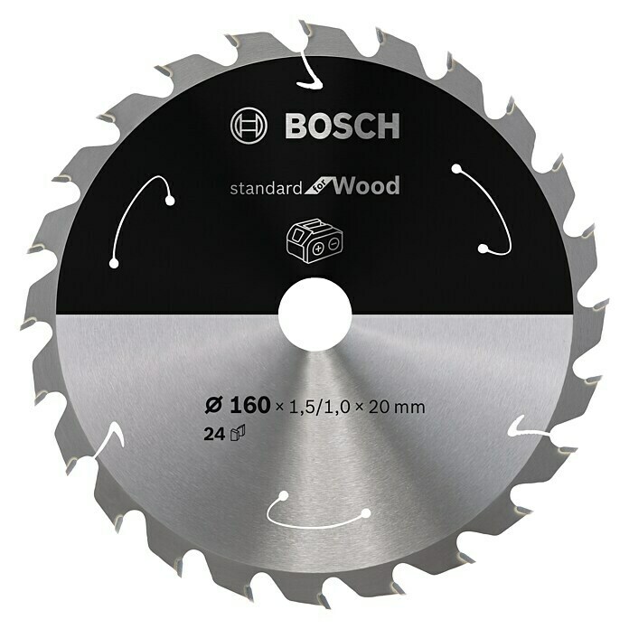 Bosch Kreissägeblatt Standard for WoodDurchmesser: 160 mm, Bohrung: 20 mm, Anzahl Zähne: 24 Zähne Front View