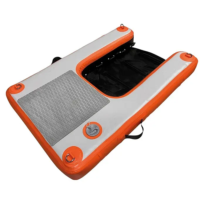 Badeleiter Dog Ramp Mini - L x B x H: 96 x 67 x 12 cm - Weiß-orange aufblasbare Wassermatte mit grauem Antirutschbelag, Mittelöffnung für Ausrüstung, D-Ringen und Ventil.