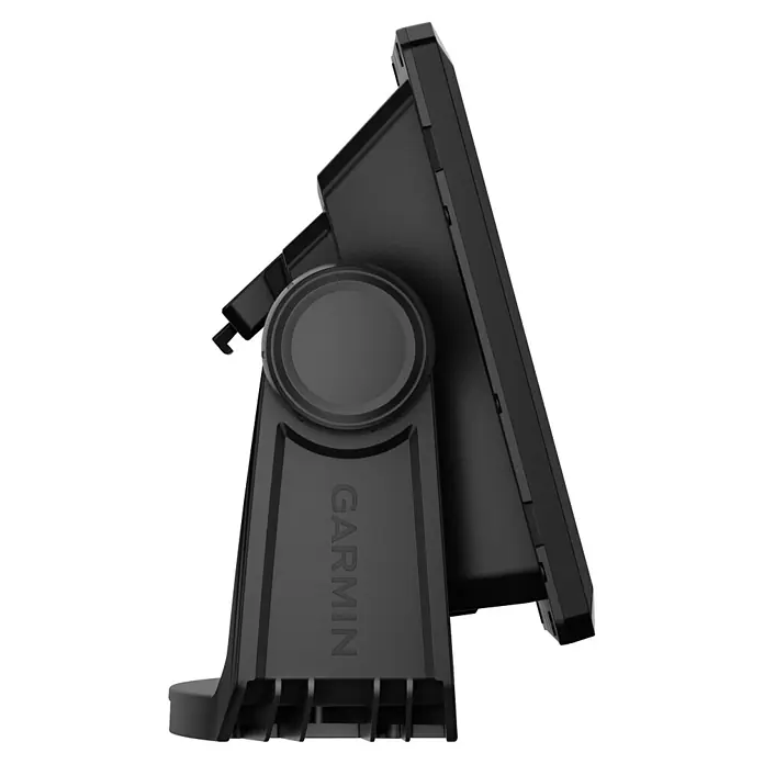 Garmin Fishfinder & Kartenplotter Echomap UHD2 - Bildschirmtyp: WVGA-Farbdisplay, L x B x H: 264 x 166 x 80 mm - Schwarzes Garmin Marine-Display auf verstellbarer Halterung.
