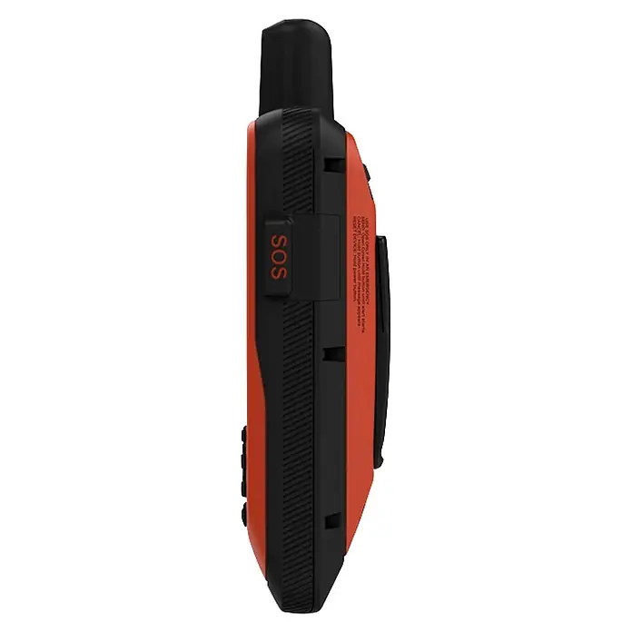 Garmin GPS Handgerät GPS Map 86i - L x B x H: 44 x 67,5 x 178 mm - Robustes orange-schwarzes Satelliten-Kommunikationsgerät mit sichtbarem SOS-Knopf an der Seite.