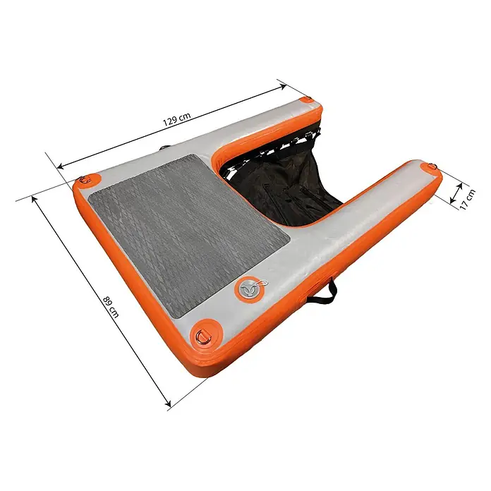 Badeleiter Dog Ramp XL - L x B x H: 129 x 89 x 17 cm - Grau-orange aufblasbare Wasserliege/Plattform, Maße 129x89x17 cm.
