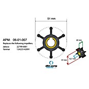 Albin Pump Impeller PN 06-01-007 (Ø x L: 51 x 22 mm, Wellendurchmesser: 12,7 mm)