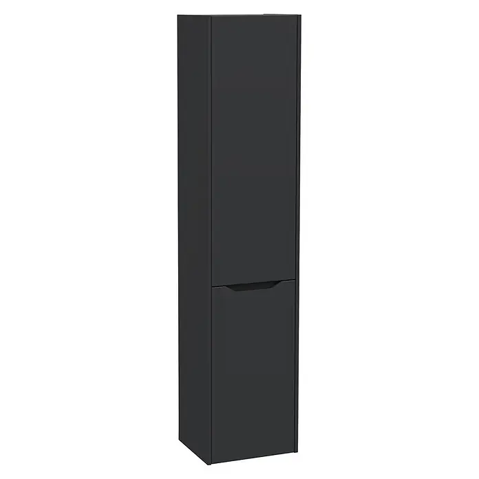VitrA Hochschrank Integra Square - B x T x H: 40 x 37 x 180 cm, Graphit, Inklusive 3 Glasböden und Wäscheklappe, DIN Anschlag: Rechts - Hoher anthrazitfarbener Zweitürerschrank mit integriertem Griff an der unteren Tür.