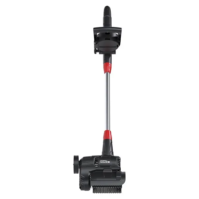 Güde Bodenreinigungsbürste GUB 160-500 - 500 W, Arbeitsbreite: 110 mm - Schwarzer und roter elektrischer Oberflächenreiniger mit langem silbernem Stiel und Bürstenkopf.