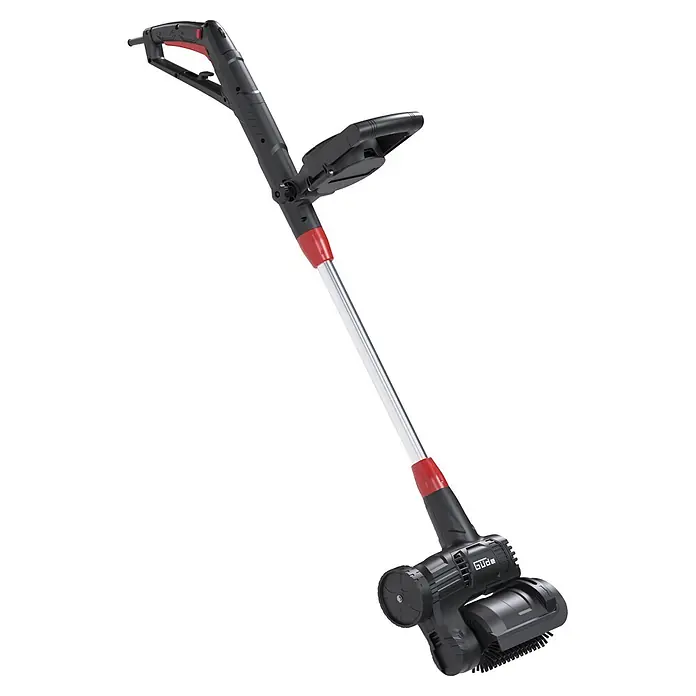 Güde Bodenreinigungsbürste GUB 160-500 - 500 W, Arbeitsbreite: 110 mm - Schwarz-roter Langstiel-Power-Schrubber mit silberner Verlängerungsstange und rotierendem Bürstenkopf.