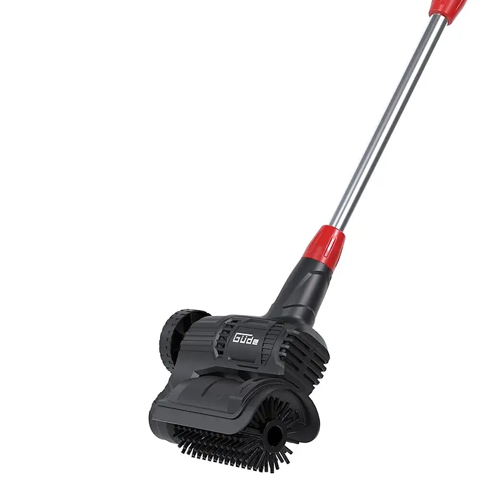 Güde Bodenreinigungsbürste GUB 160-500 - 500 W, Arbeitsbreite: 110 mm - Elektrische Güde Unkrautbürste mit schwarzem Gehäuse, rotem Griffanschluss, silbernem Stiel und rotierenden Borsten zur Oberflächenreinigung.