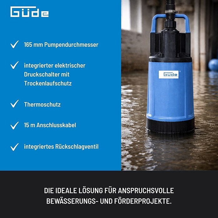 Güde Drucktauchpumpe GDT 1200 (1 200 W, Max. Fördermenge: 6 000 l/h) | BAUHAUS