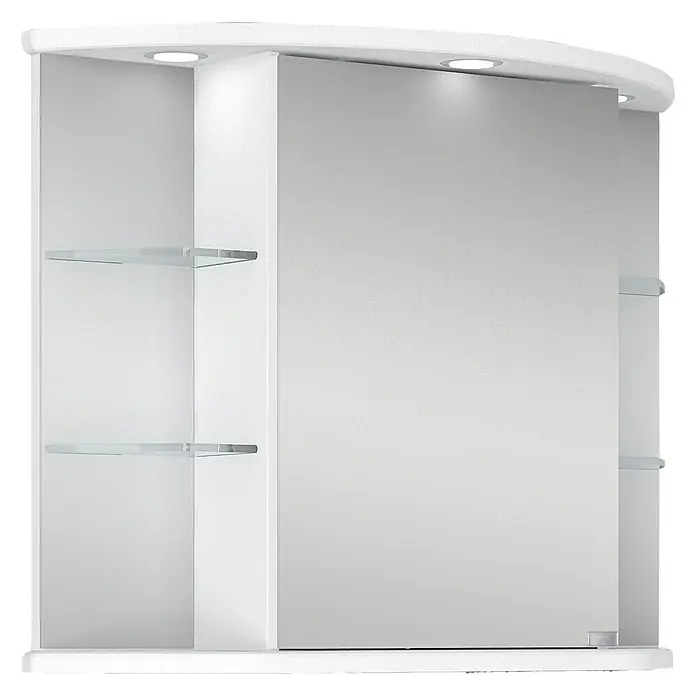Riva LED-Spiegelschrank Corona - B x H: 81,8 x 64,8 cm, Holz, Weiß - Ein weißer Spiegelschrank mit Regalen und Beleuchtung. Praktisch und elegant für jedes Badezimmer.