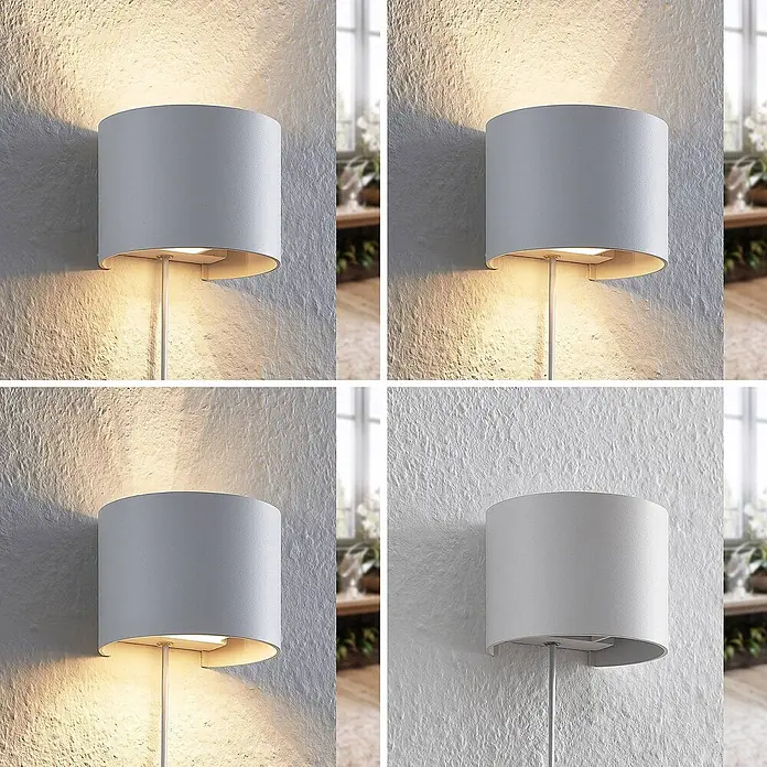 Arcchio Wandleuchte Zuzana - weiß / opal, G9 - Hellgraue zylindrische Stoff-Wandleuchte, an der Wand montiert, für Up- und Downlighting.