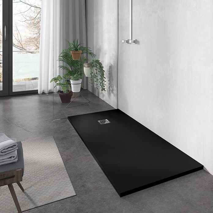 Plato de ducha Liso (L x An: 80 x 120 cm, Material compuesto, Negro) | BAUHAUS