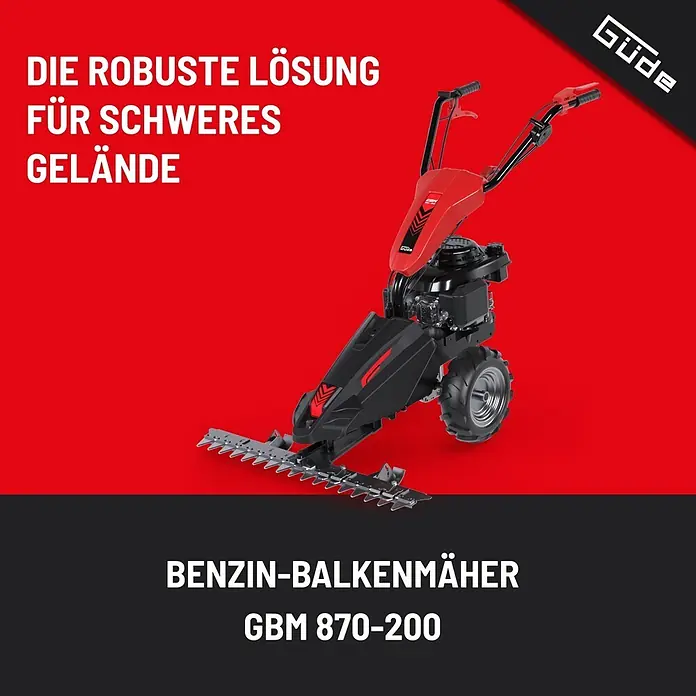 Güde Frontbalkenmäher GBM 870-200 -  - Rot-schwarzer Benzin-Balkenmäher für anspruchsvolles Gelände, Modell GBM 870-200.