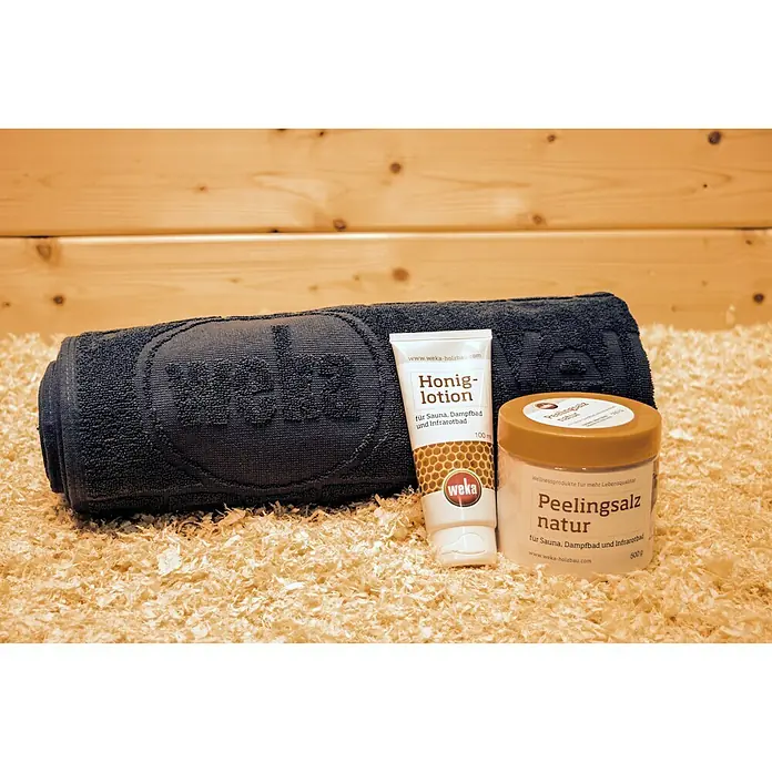 Weka Sauna-Zubehör-Set - 3 -tlg. - Weka Wellnessprodukte: Honig-Lotion für Sauna, Dampfbad und Infrarotbad, ergänzt durch Peeling-Salz Natur für ein vitalisierendes Erlebnis.