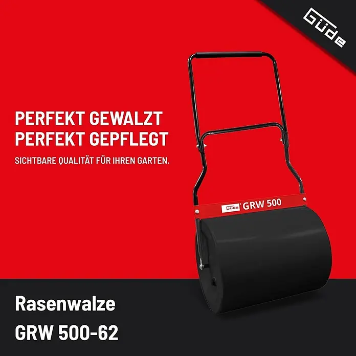 Güde Rasenwalze GRW 500-62 - Arbeitsbreite: 49,5 cm - Schwarze Güde GRW 500-62 Rasenwalze mit rotem Akzentbalken und stabilem schwarzem Griff.