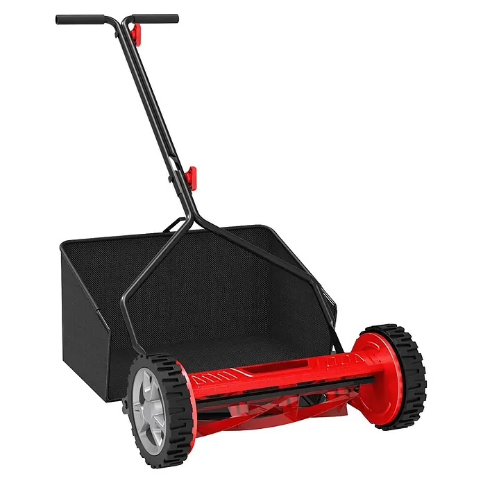 Güde Spindelmäher GSPM 380 - Schnittbreite: 380 mm - Roter und schwarzer Handrasenmäher mit Fangkorb.