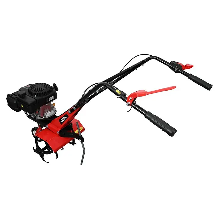 Güde Benzinmotorhacke GF 2436.1 - 2,4 kW - 3,2 kW, 139 cm³ - Rote und schwarze Gartenfräse mit Motor, ergonomischen Griffen und Fräsklingen.