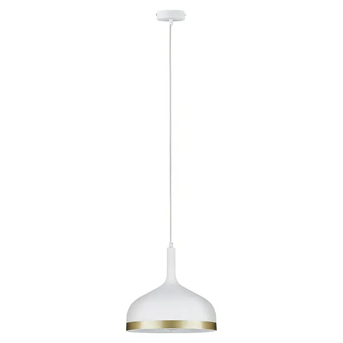 Paulmann Neordic Pendelleuchte Embla - Höhe: 110 cm, Weiß/Gold - Weiße Hängeleuchte mit goldenem Akzentband, ideal für moderne Innenräume und eine stilvolle Beleuchtungslösung.