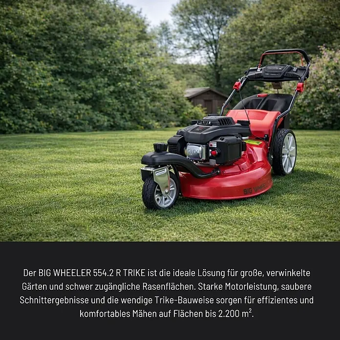 Güde Benzin-Rasenmäher BW 554.2 R Trike - 196 cm³, Schnittbreite: 550 mm - Roter und schwarzer Trike-Rasenmäher für effiziente und agile Rasenpflege.