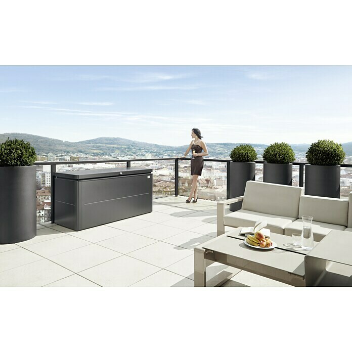 Biohort Garten-Aufbewahrungsbox LoungeBox 200 (Quarzgrau Metallic, 200 x 84 x 88 cm, Stahlblech)