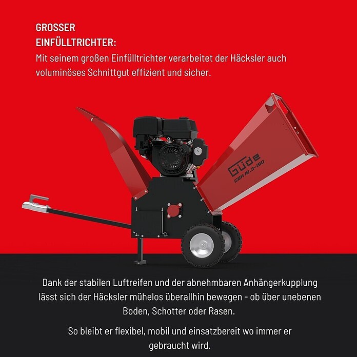 Güde Benzin-Häcksler GBH 16.3-150 (Max. Aststärke: 150 mm, Hubraum: 500 cm³) | BAUHAUS