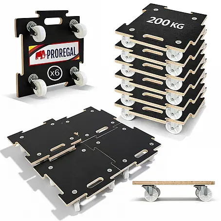 Proregal  Transportroller HERCULES 6 Stück Siebdruckplatte modular