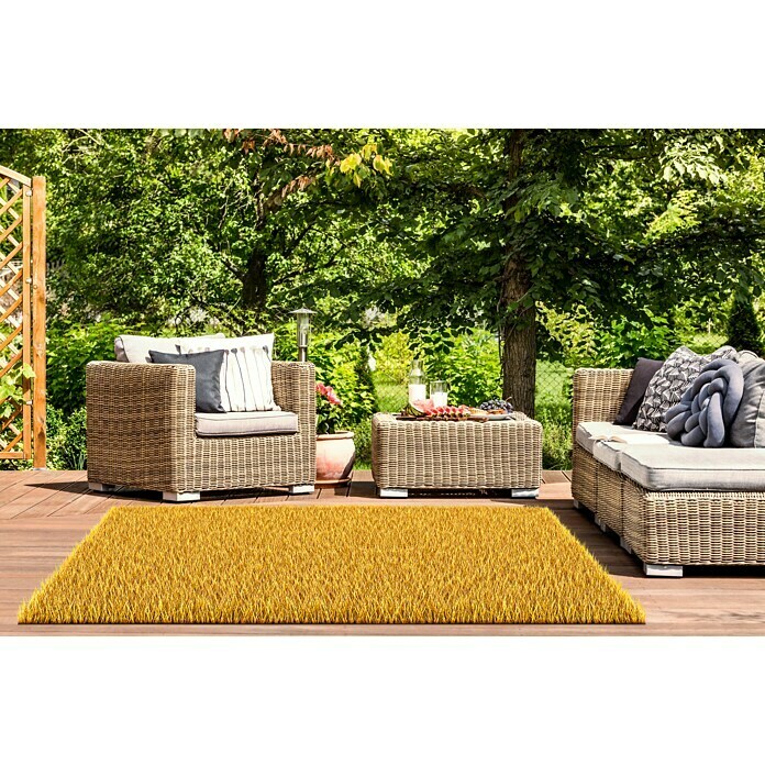 Classis Carpets Infinity Grass Rasenteppich World of Colors200 x 133 cm, Sunflower Gold, Ohne Noppen Use Shot