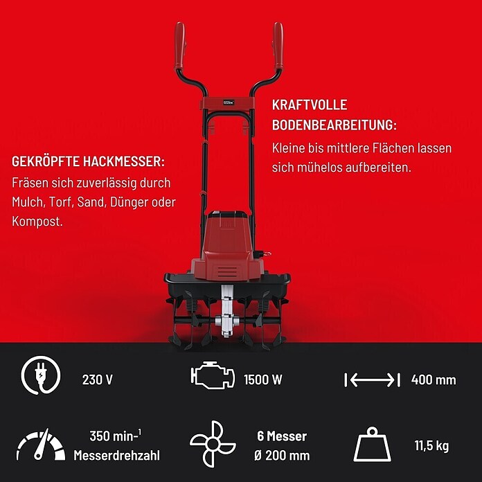 Güde Elektro-Bodenhacke GEGF 1540.1 (Leistung: 1 500 W, Arbeitsbreite: 40 cm, Arbeitstiefe: 20 cm) | BAUHAUS